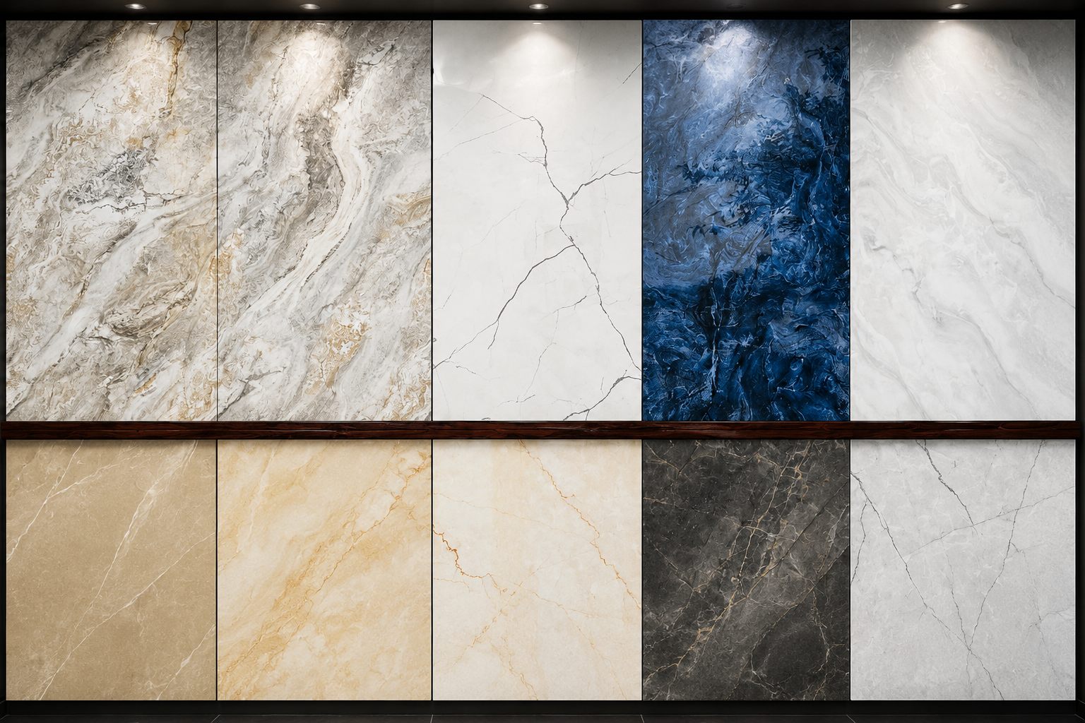 Premium marble and stone slab display at the Saheb Stone and Tiles showroom